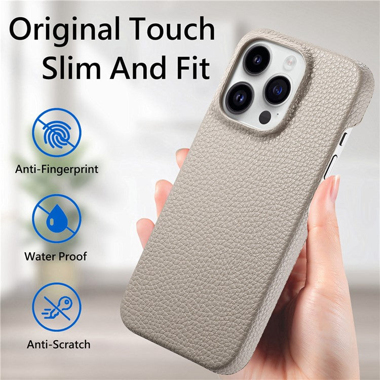 Y1 For iPhone 16 Pro Case Shockproof Litchi Texture Leather+PC Phone Cover - Khaki Grey