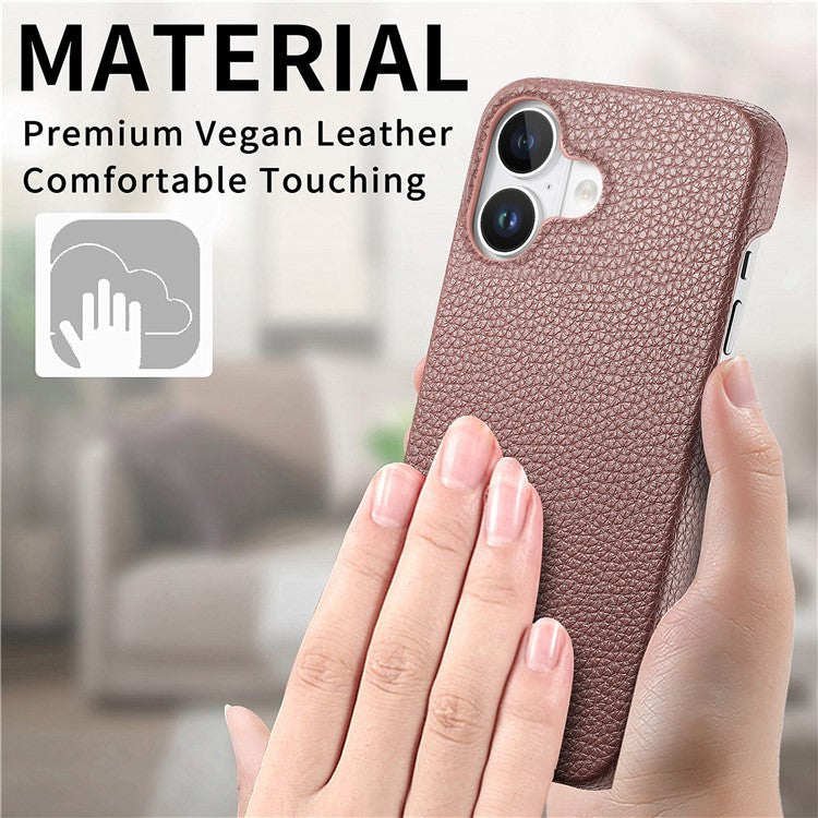 Y1 For iPhone 16 Plus Case Shockproof Litchi Texture Leather+PC Phone Cover - Jujube Apricot