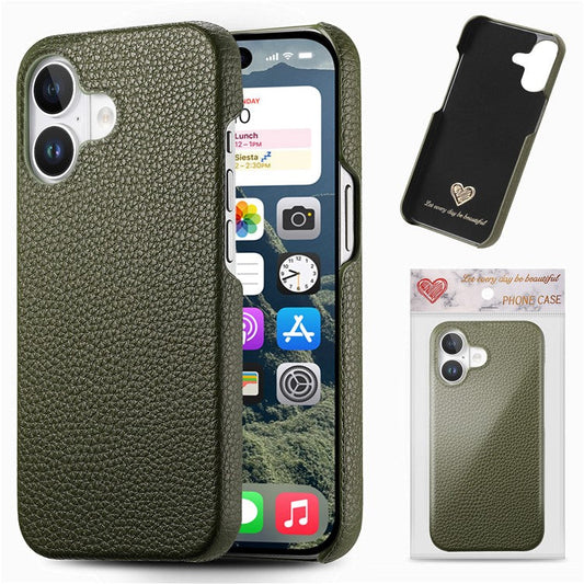 Y1 For iPhone 16 Plus Case Shockproof Litchi Texture Leather+PC Phone Cover - Midnight Green