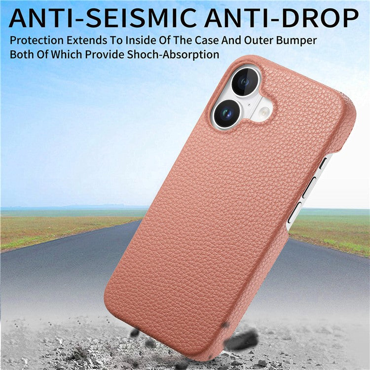 Y1 For iPhone 16 Case Shockproof Litchi Texture Leather+PC Phone Cover -  Pink