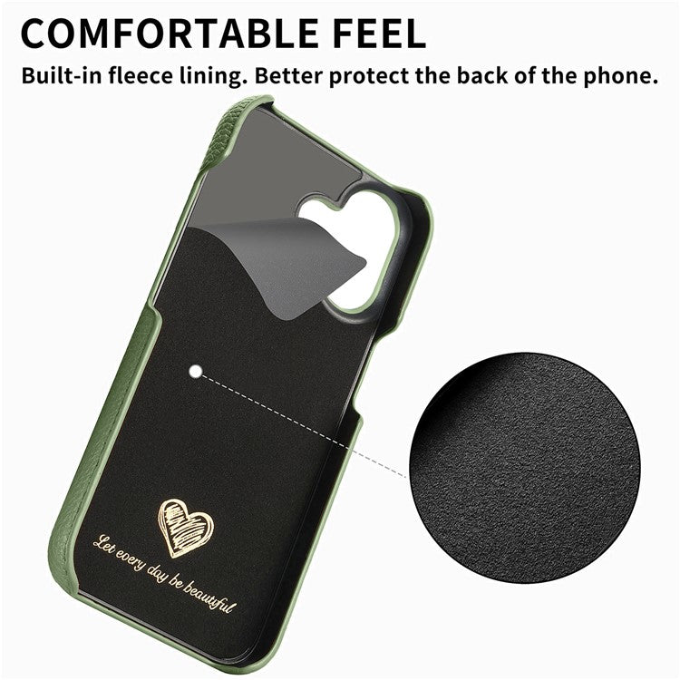 Y1 For iPhone 16 Case Shockproof Litchi Texture Leather+PC Phone Cover - Matcha Green