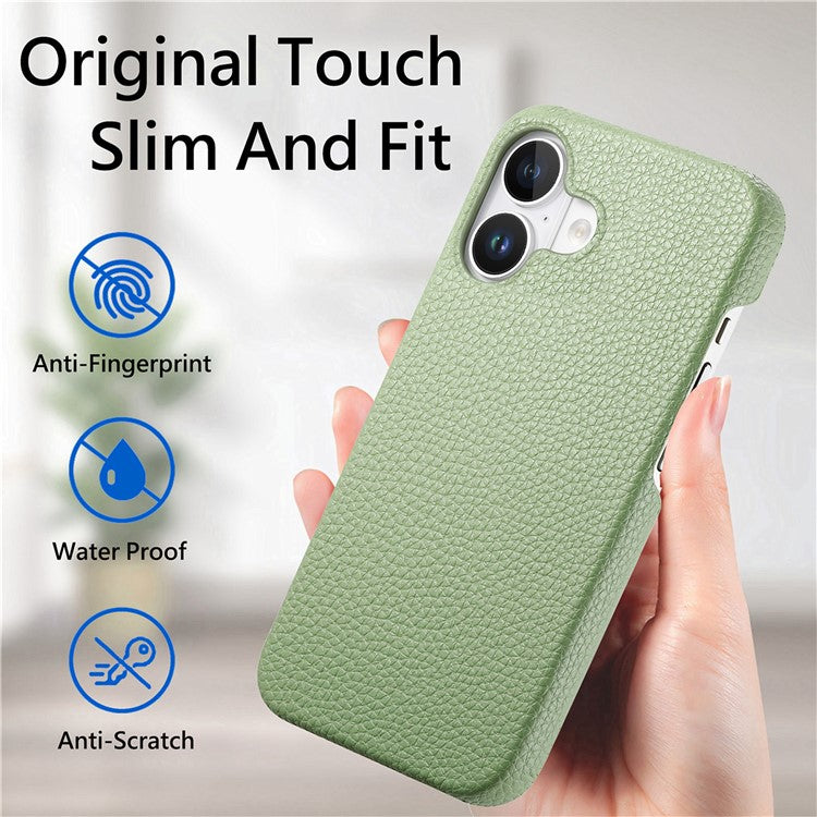 Y1 For iPhone 16 Case Shockproof Litchi Texture Leather+PC Phone Cover - Matcha Green