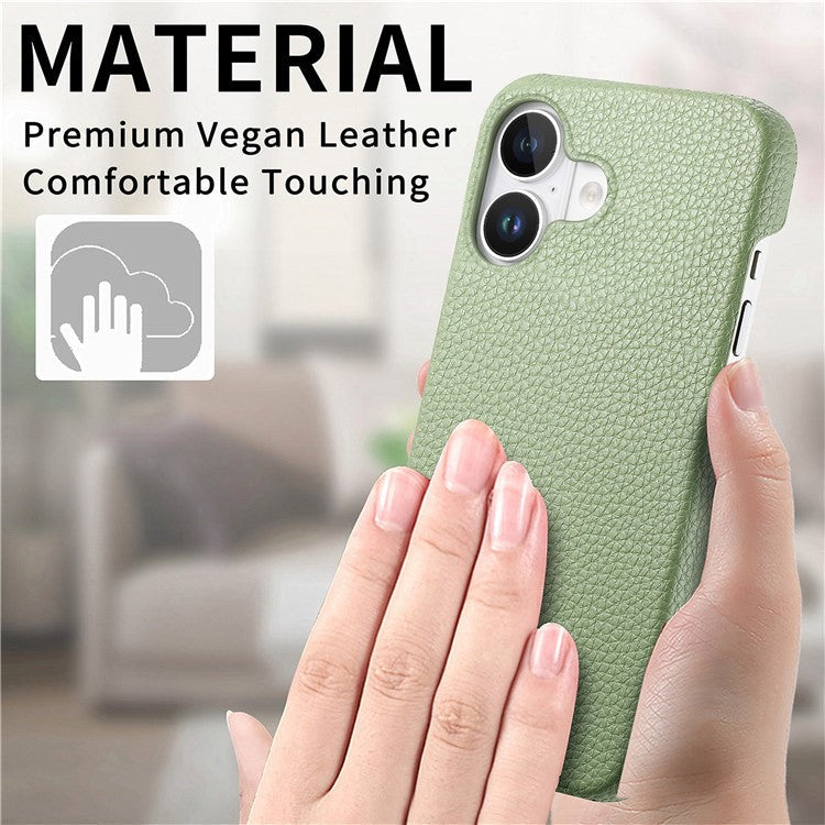 Y1 For iPhone 16 Case Shockproof Litchi Texture Leather+PC Phone Cover - Matcha Green
