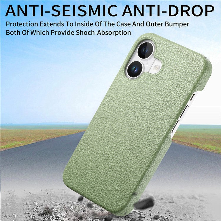 Y1 For iPhone 16 Case Shockproof Litchi Texture Leather+PC Phone Cover - Matcha Green