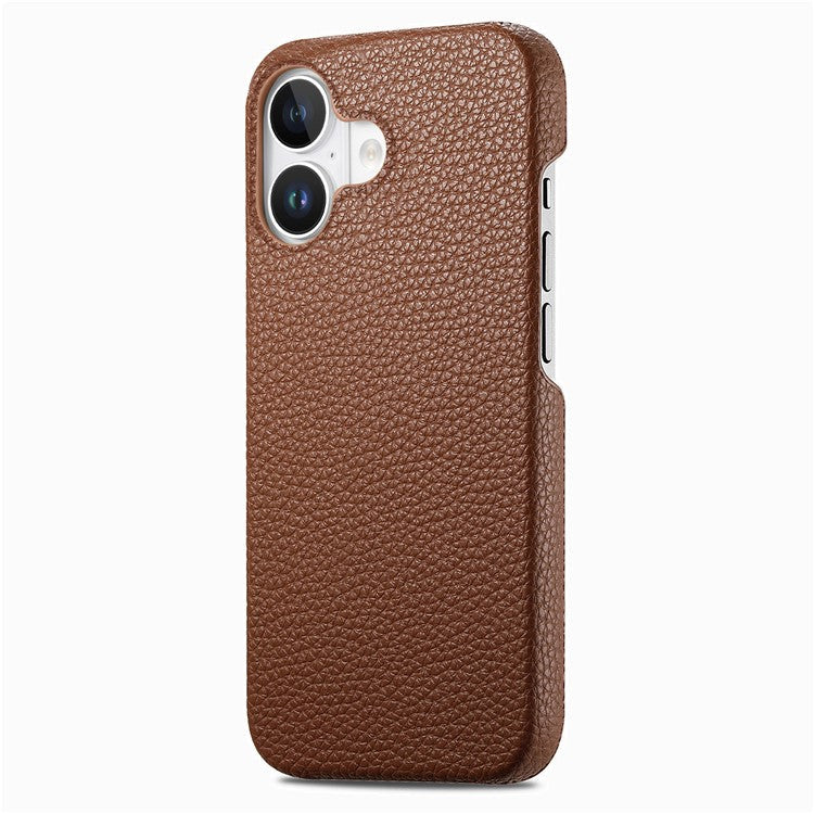 Y1 For iPhone 16 Case Shockproof Litchi Texture Leather+PC Phone Cover - Brown