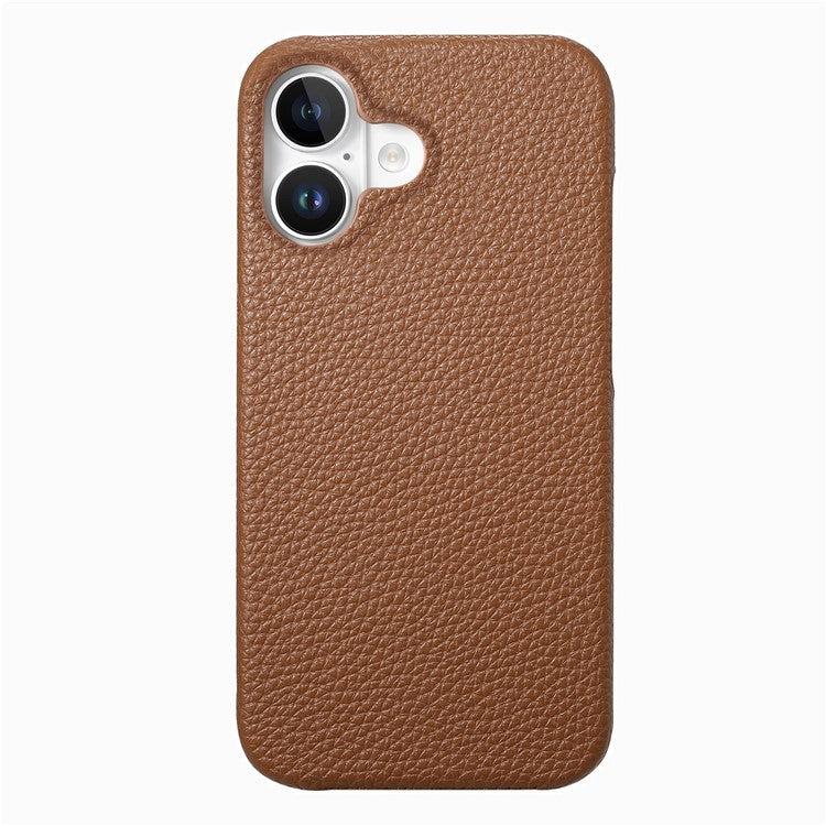Y1 For iPhone 16 Case Shockproof Litchi Texture Leather+PC Phone Cover - Brown