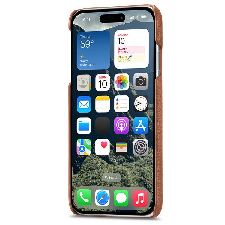Y1 For iPhone 16 Case Shockproof Litchi Texture Leather+PC Phone Cover - Brown