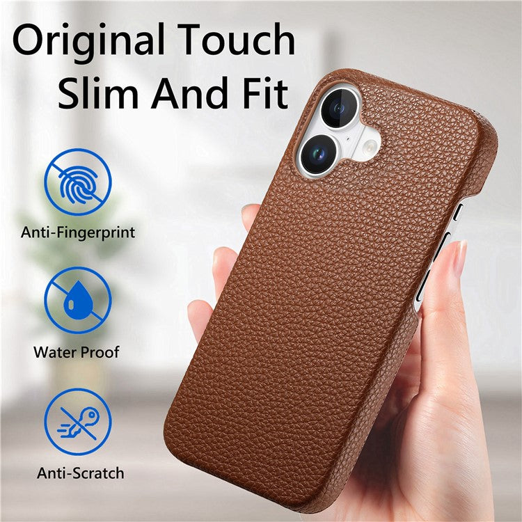 Y1 For iPhone 16 Case Shockproof Litchi Texture Leather+PC Phone Cover - Brown