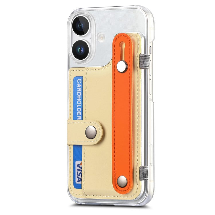CY1 For iPhone 16 Plus Case Card Slot Wristband Kickstand Leather+PC Phone Cover - Yellow