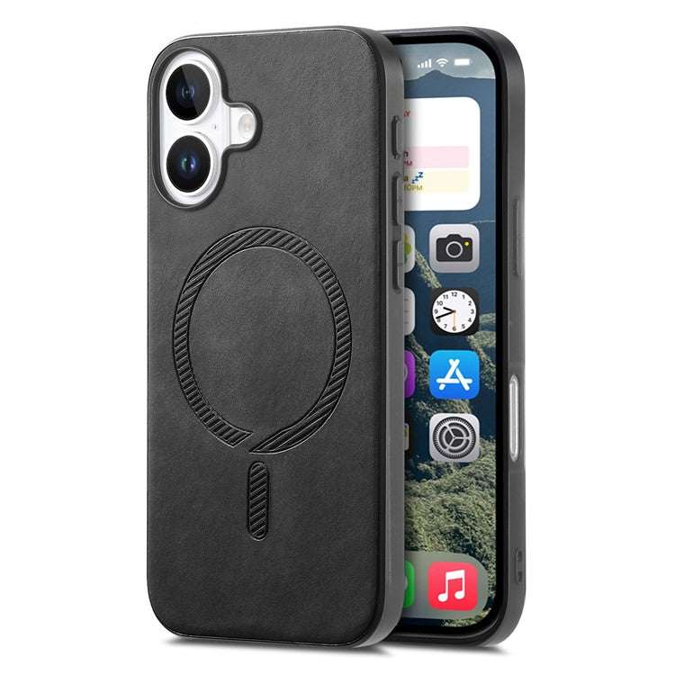 B1 For iPhone 16 Plus Leather Back Case Compatible with MagSafe Skin-Touch Phone Cover - Black