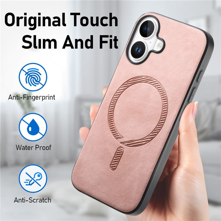 B1 For iPhone 16 Plus Leather Back Case Compatible with MagSafe Skin-Touch Phone Cover - Black