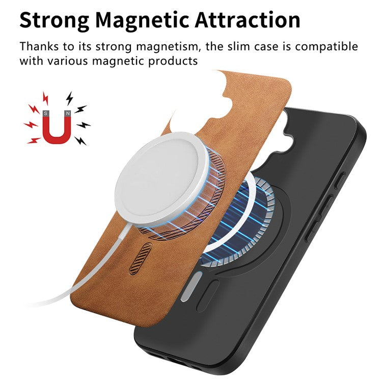 B1 For iPhone 16 Leather Back Case Compatible with MagSafe Skin-Touch Phone Cover - Blue