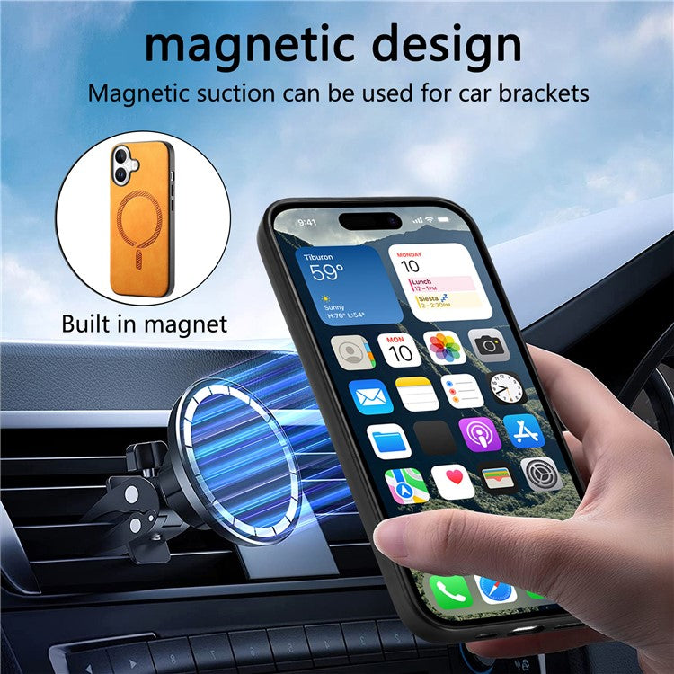 B1 For iPhone 16 Leather Back Case Compatible with MagSafe Skin-Touch Phone Cover - Blue