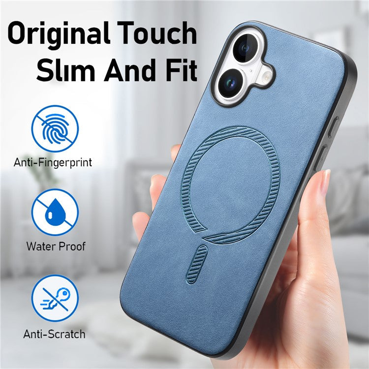 B1 For iPhone 16 Leather Back Case Compatible with MagSafe Skin-Touch Phone Cover - Blue