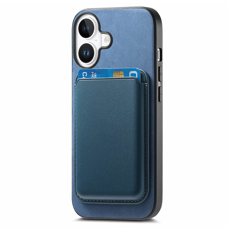 B2 For iPhone 16 Plus Case Detachable Magnetic Card Bag Leather+TPU Phone Cover - Blue