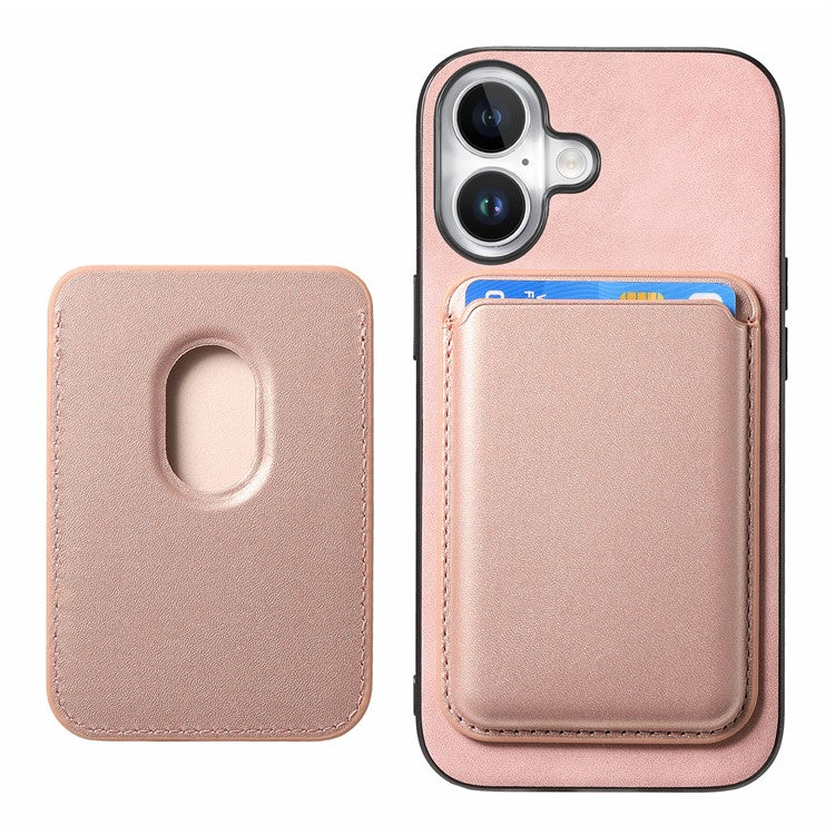 B2 For iPhone 16 Plus Case Detachable Magnetic Card Bag Leather+TPU Phone Cover - Pink