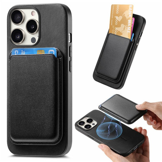 B2 For iPhone 16 Pro Case Detachable Magnetic Card Bag Leather+TPU Phone Cover - Black