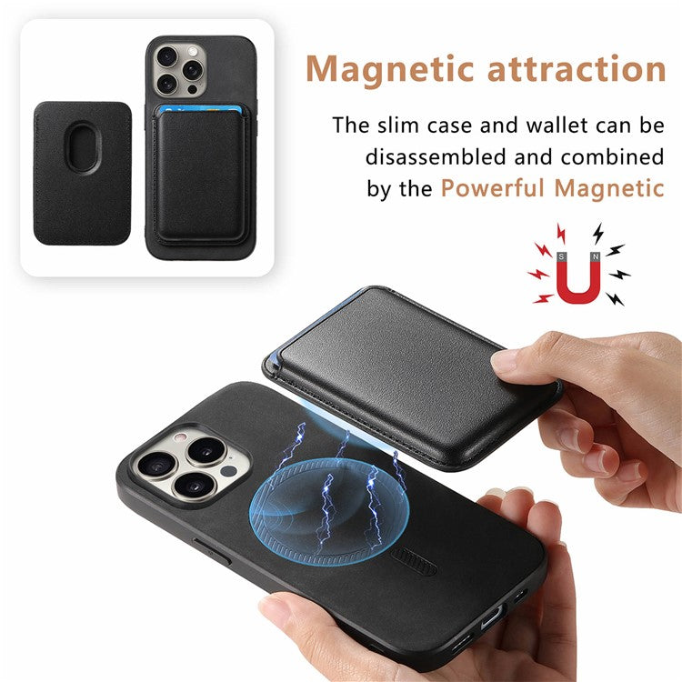 B2 For iPhone 16 Pro Case Detachable Magnetic Card Bag Leather+TPU Phone Cover - Black