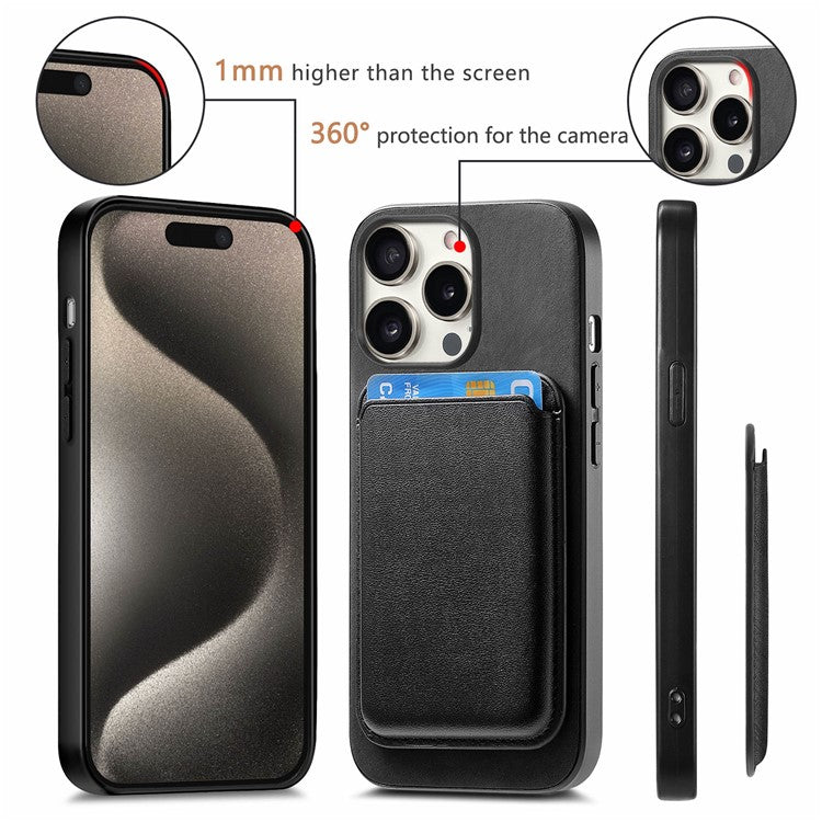 B2 For iPhone 16 Pro Case Detachable Magnetic Card Bag Leather+TPU Phone Cover - Black