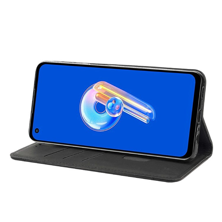 For Asus Zenfone 9 5G Anti-drop Splicing Phone Case PU Leather Magnetic Auto-absorbed Skin-touch Feeling Phone Wallet Cover with Stand - Black