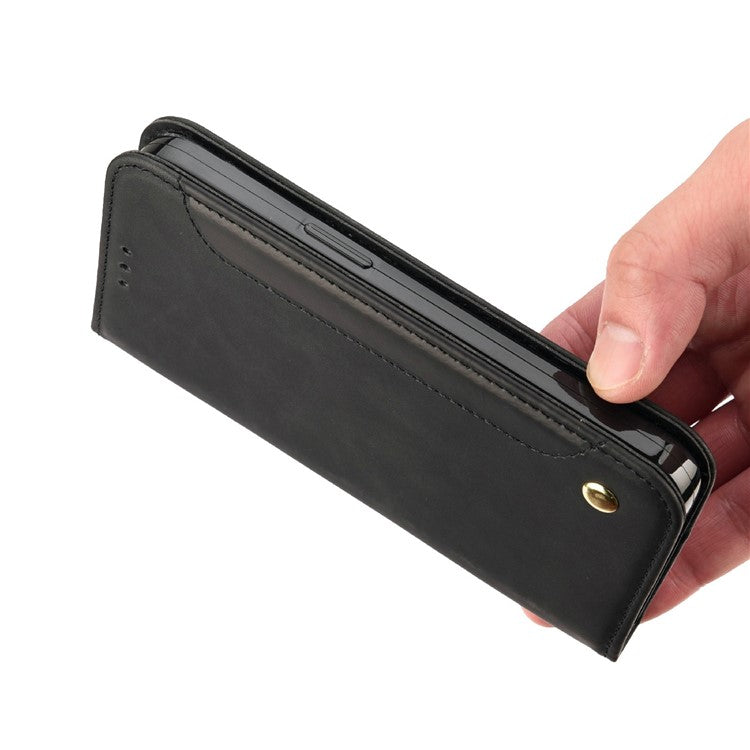 For Asus Zenfone 9 5G Anti-drop Splicing Phone Case PU Leather Magnetic Auto-absorbed Skin-touch Feeling Phone Wallet Cover with Stand - Black