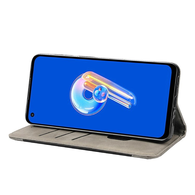 For Asus Zenfone 9 5G Anti-drop Splicing Phone Case PU Leather Magnetic Auto-absorbed Skin-touch Feeling Phone Wallet Cover with Stand - Grey