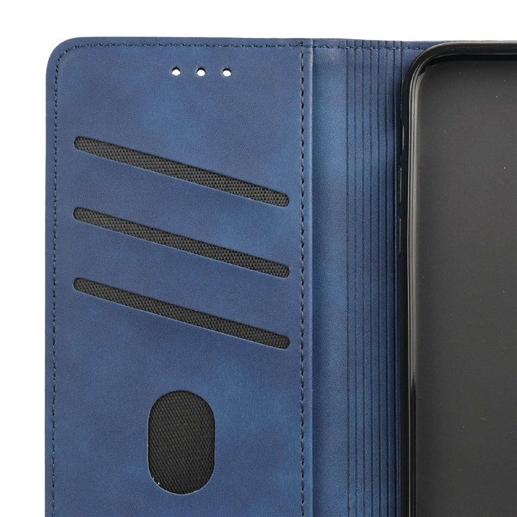 For Asus Zenfone 9 5G Anti-drop Splicing Phone Case PU Leather Magnetic Auto-absorbed Skin-touch Feeling Phone Wallet Cover with Stand - Blue