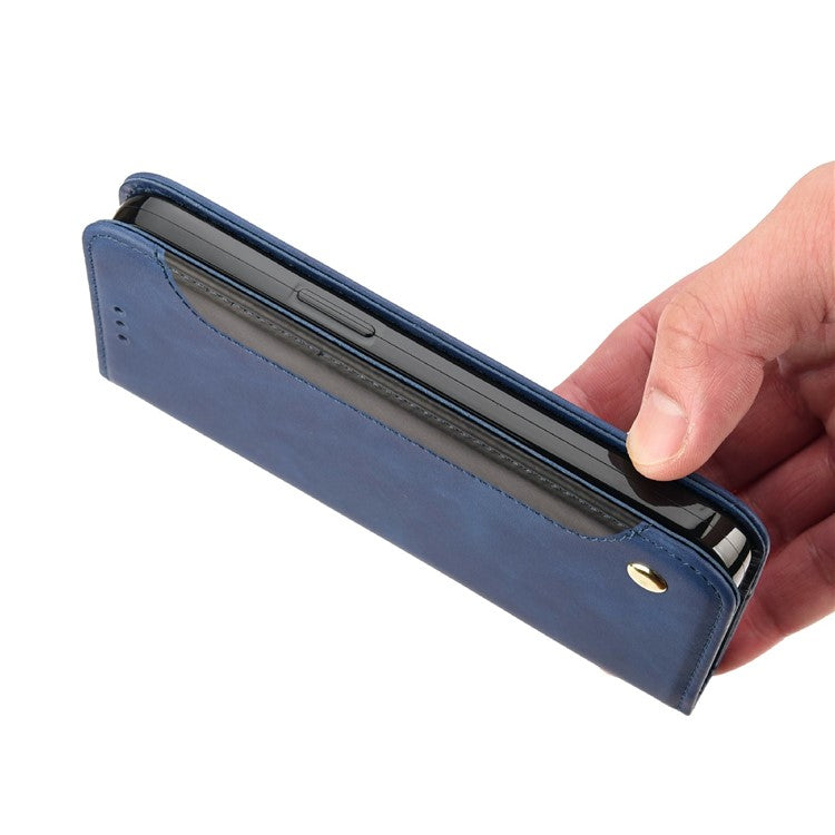 For Asus Zenfone 9 5G Anti-drop Splicing Phone Case PU Leather Magnetic Auto-absorbed Skin-touch Feeling Phone Wallet Cover with Stand - Blue