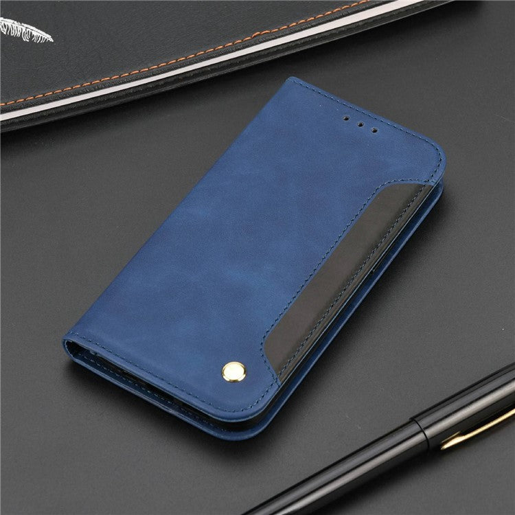 For Asus Zenfone 9 5G Anti-drop Splicing Phone Case PU Leather Magnetic Auto-absorbed Skin-touch Feeling Phone Wallet Cover with Stand - Blue