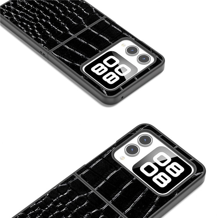 ABEEL For Huawei nova Flip 5G Case Genuine Cow Leather Back Phone Cover Crocodile Texture - Black