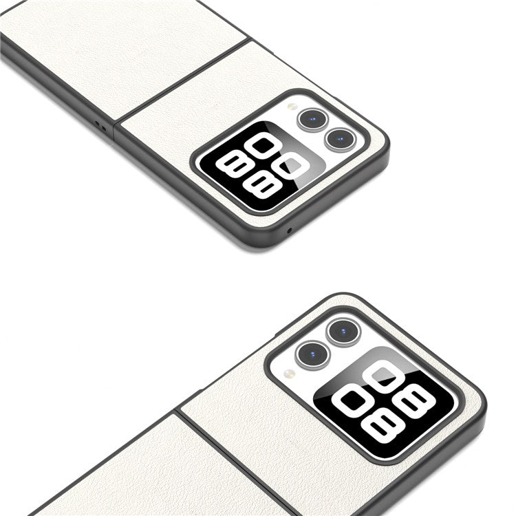 ABEEL For Huawei nova Flip 5G Case Anti-scratch Genuine Cow Leather Back Phone Cover - Grey White