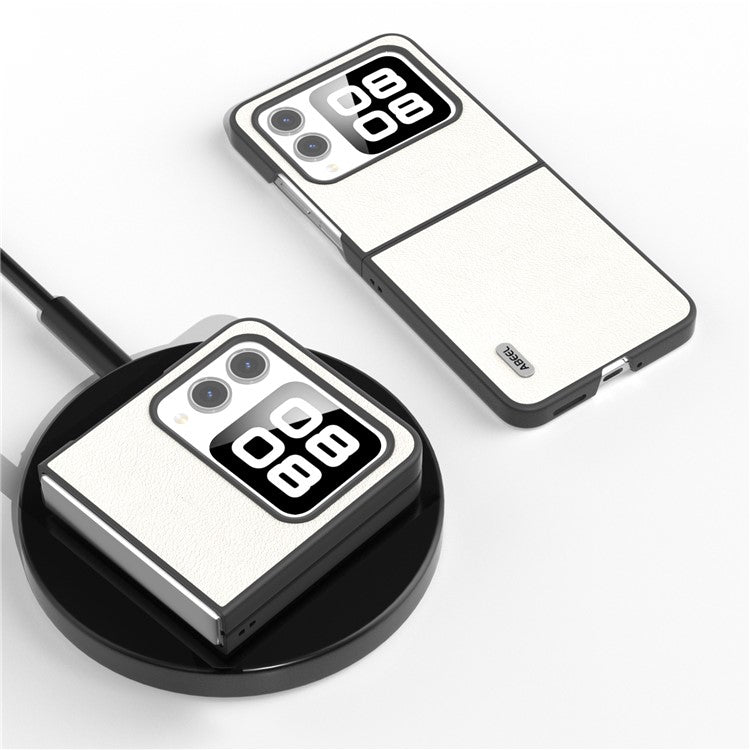 ABEEL For Huawei nova Flip 5G Case Anti-scratch Genuine Cow Leather Back Phone Cover - Grey White