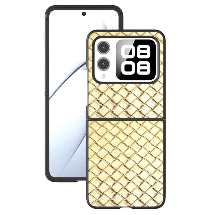 For Huawei nova Flip 5G Case Woven Texture PU Leather Coated PC Mobile Phone Cover - Gold