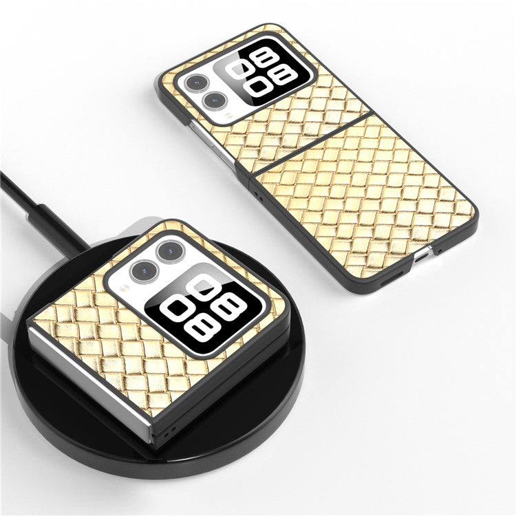 For Huawei nova Flip 5G Case Woven Texture PU Leather Coated PC Mobile Phone Cover - Gold