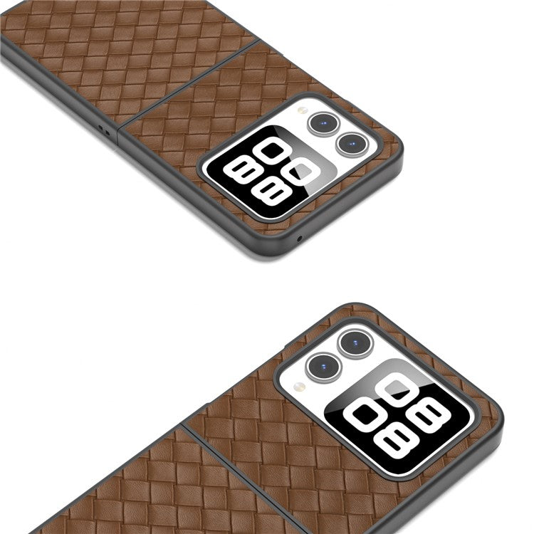 For Huawei nova Flip 5G Case Woven Texture PU Leather Coated PC Mobile Phone Cover - Brown