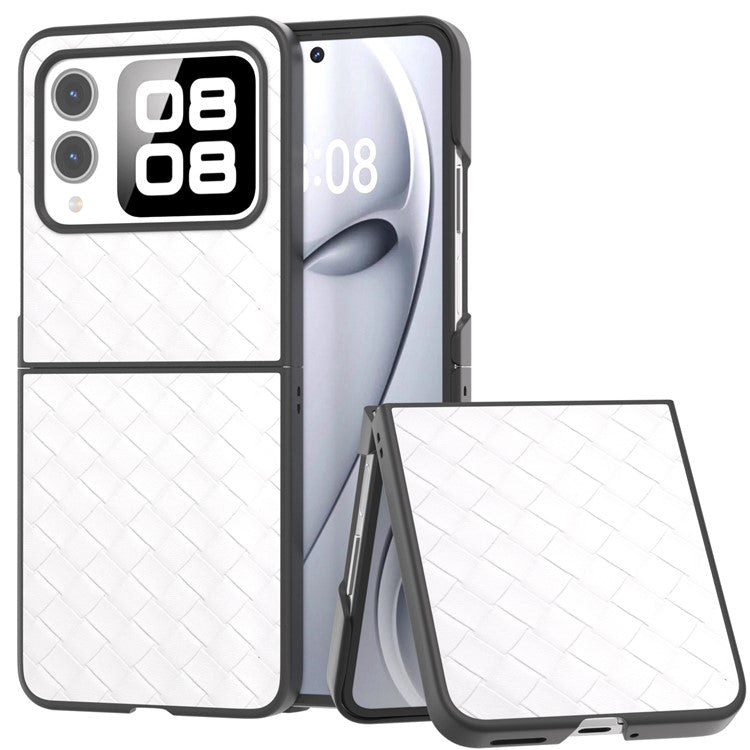 For Huawei nova Flip 5G Case Woven Texture PU Leather Coated PC Mobile Phone Cover - White