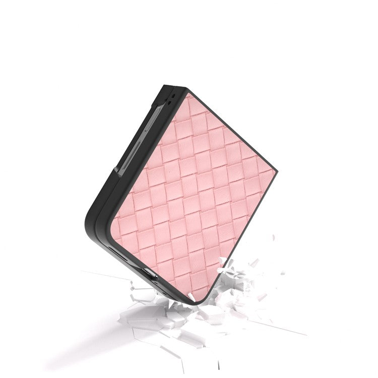 For Huawei nova Flip 5G Case Woven Texture PU Leather Coated PC Mobile Phone Cover - Pink