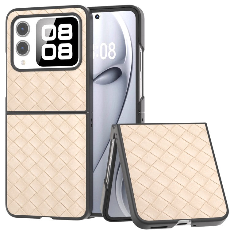 For Huawei nova Flip 5G Case Woven Texture PU Leather Coated PC Mobile Phone Cover - Beige