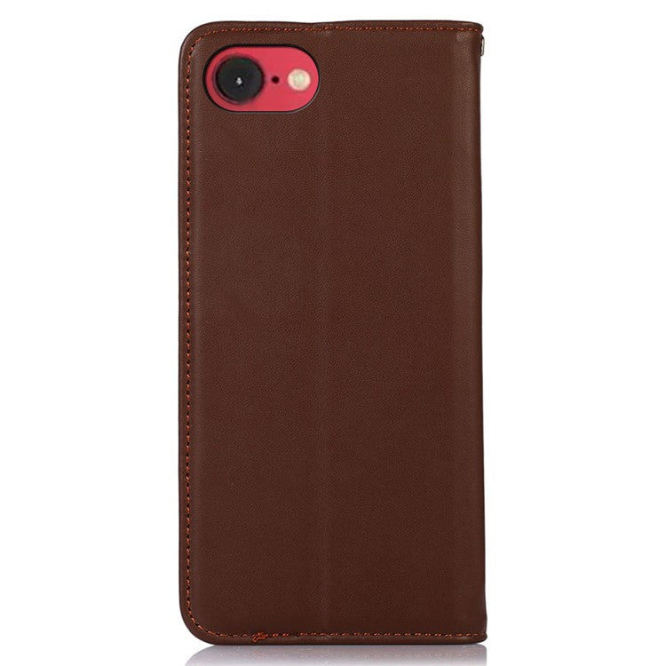 KHAZNEH For iPhone 16e Case Genuine Cow Leather Wallet Phone Cover Nappa Texture - Brown