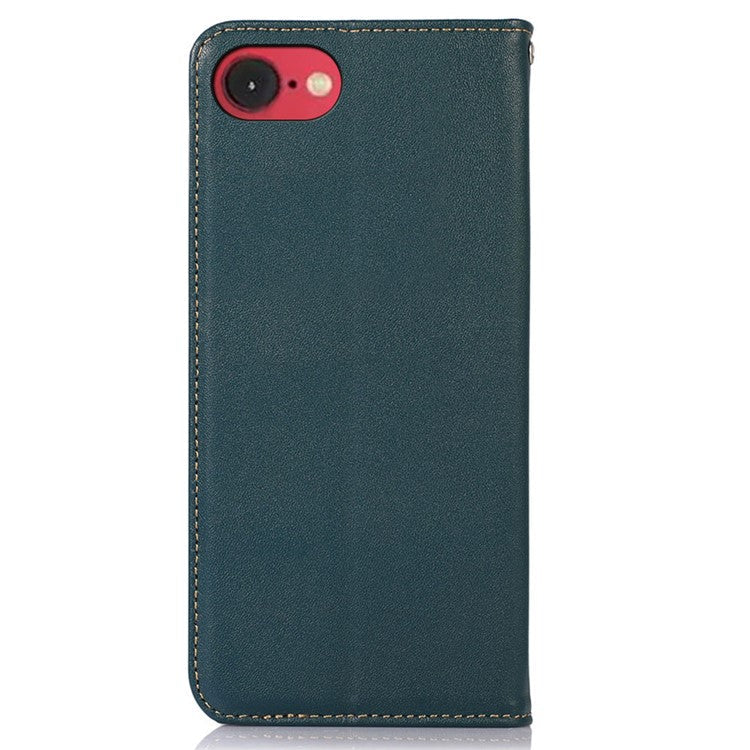 KHAZNEH For iPhone 16e Case Genuine Cow Leather Wallet Phone Cover Nappa Texture - Green