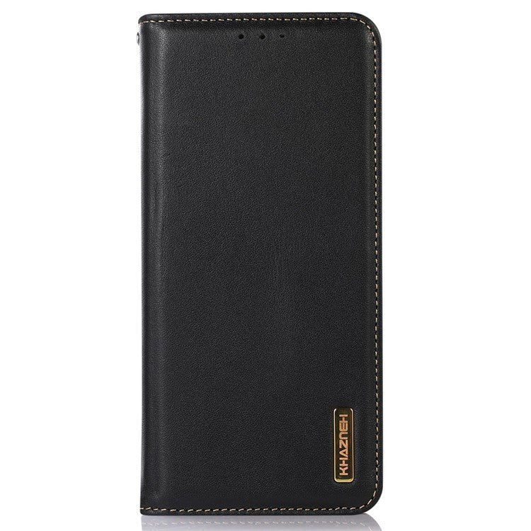 KHAZNEH For iPhone 16e Case Genuine Cow Leather Wallet Phone Cover Nappa Texture - Black
