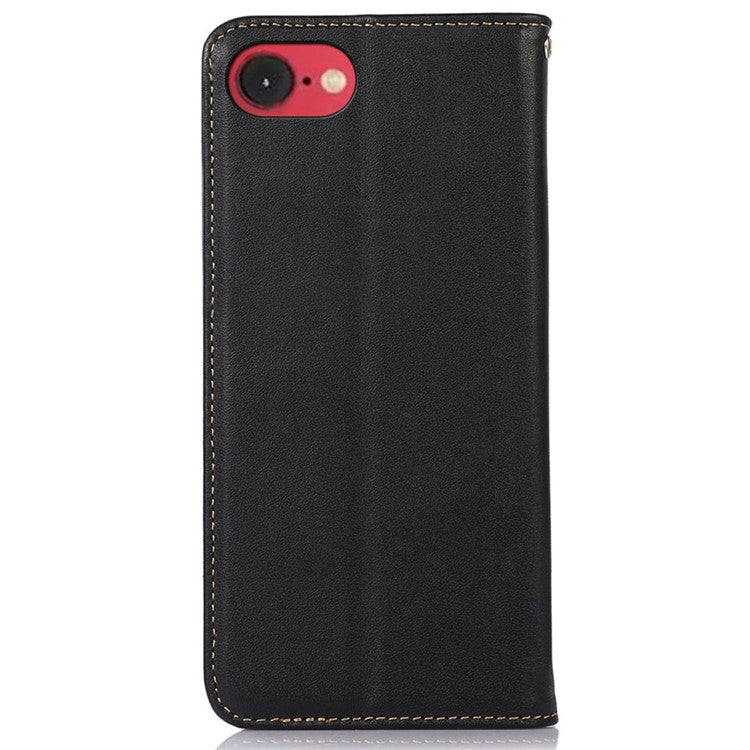 KHAZNEH For iPhone 16e Case Genuine Cow Leather Wallet Phone Cover Nappa Texture - Black