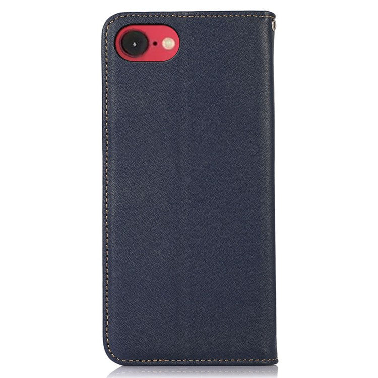 KHAZNEH For iPhone 16e Case Genuine Cow Leather Wallet Phone Cover Nappa Texture - Blue