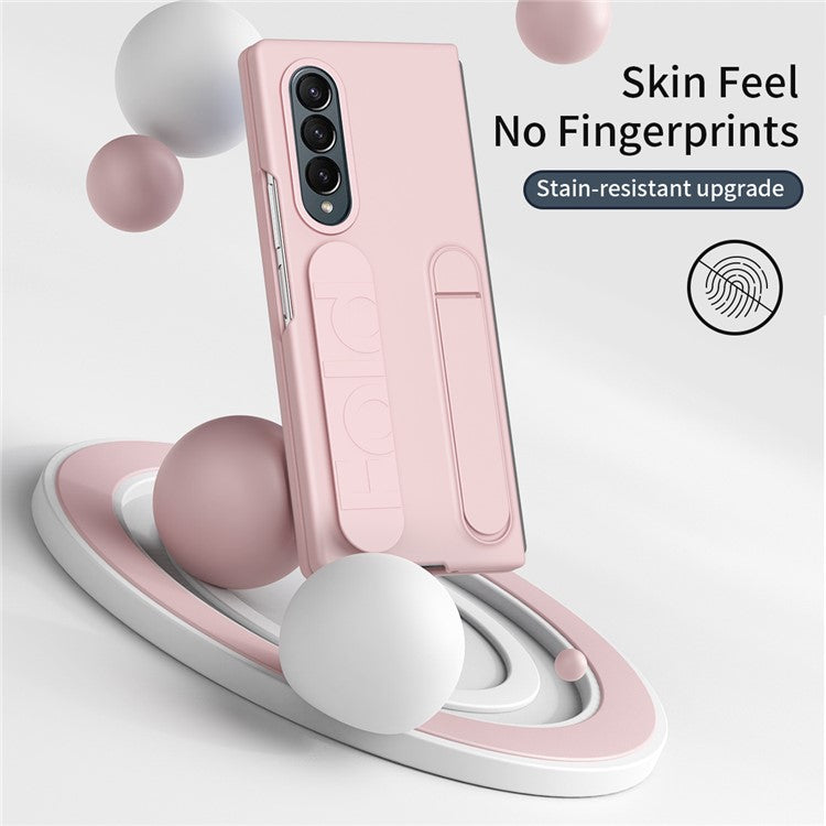 For Samsung Galaxy Z Fold4 5G Case Kickstand Wristband PC+Silicone Phone Cover - Pink
