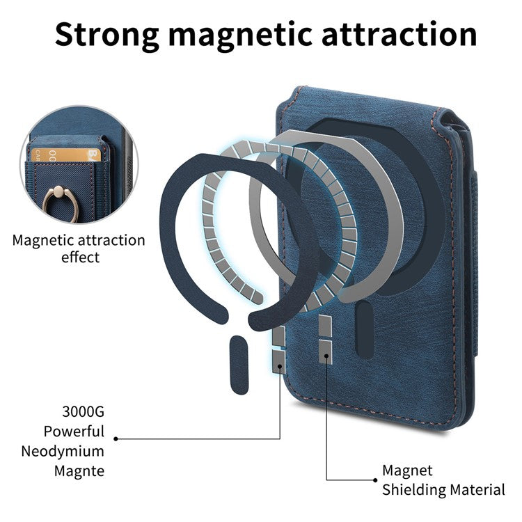 D14 For iPhone 16 Pro Case with Detachable Card Holder Kickstand Leather Back Cover - Blue