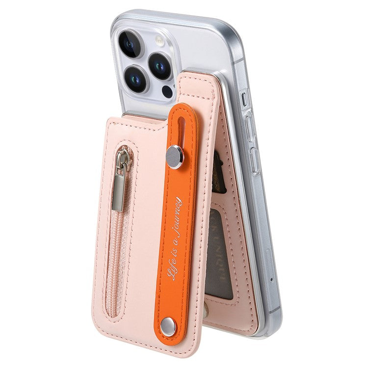 CY2 For iPhone 16 Pro Case Wristband Leather+PC Zipper Pocket Phone Cover RFID Blocking - Pink