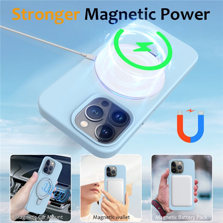 For iPhone 16 Pro Case Compatible with MagSafe Kickstand PC + Silicone Phone Cover - Sky Blue