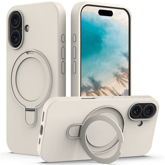 For iPhone 16 Case Compatible with MagSafe Kickstand PC + Silicone Phone Cover - Antique White