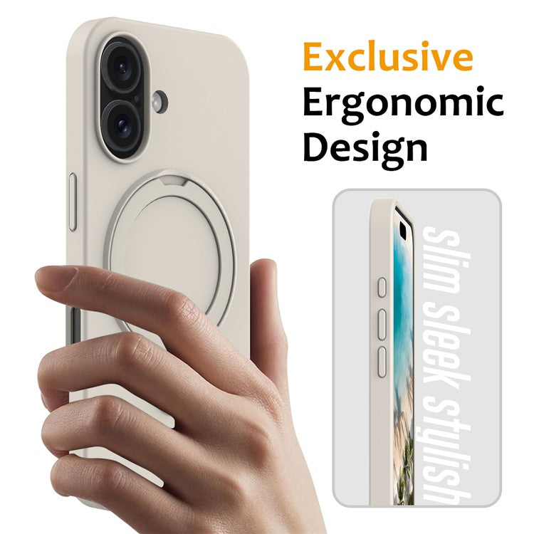 For iPhone 16 Case Compatible with MagSafe Kickstand PC + Silicone Phone Cover - Antique White