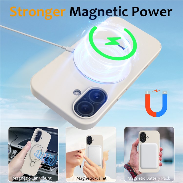 For iPhone 16 Case Compatible with MagSafe Kickstand PC + Silicone Phone Cover - Antique White